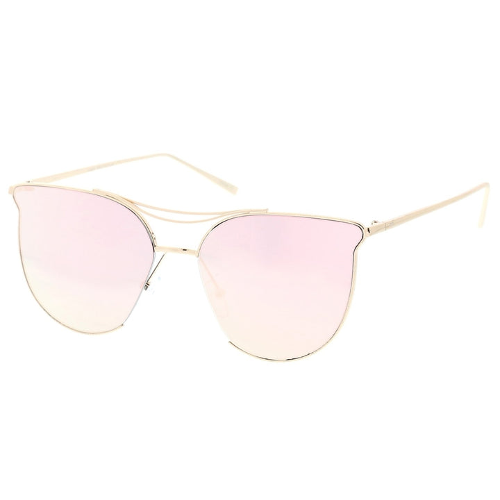 Modern Metal Cat Eye Sunglasses With Double Nose Bridge Round Pink Flat Lens 55mm Image 2