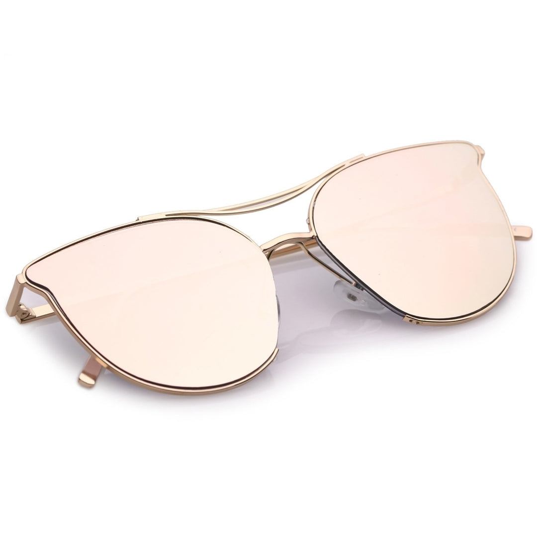 Modern Metal Cat Eye Sunglasses With Double Nose Bridge Round Pink Flat Lens 55mm Image 4