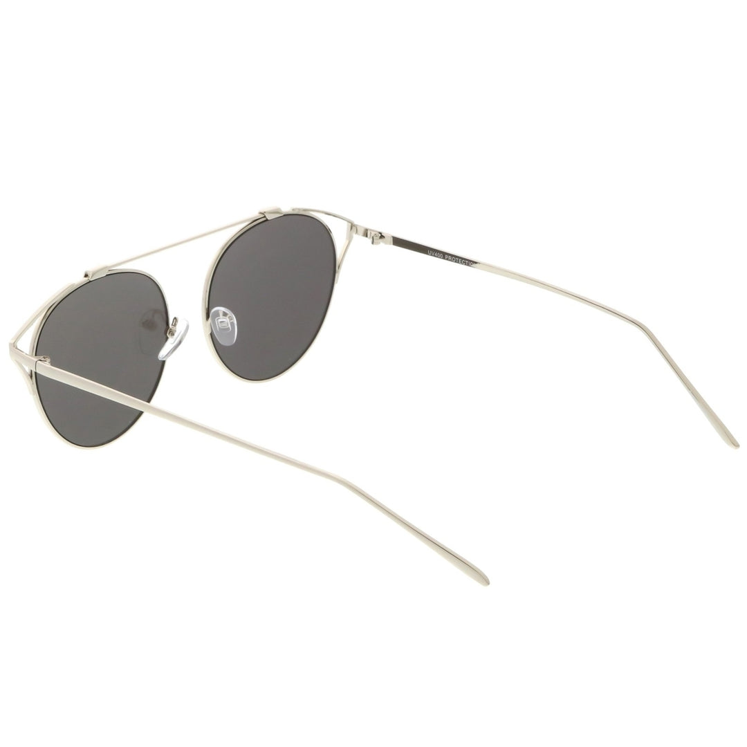 Modern Metal Cutout Cat Eye Sunglasses With Crossbar Round Mirrored Flat Lens 55mm Image 4