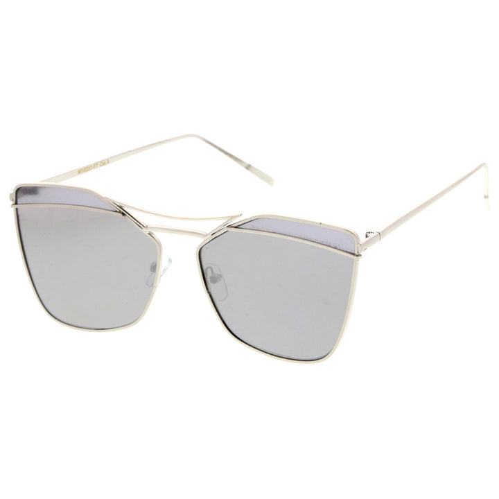 Modern Metal Double Nose Bridge Mirror Flat Lens Square Sunglasses 56mm Image 2