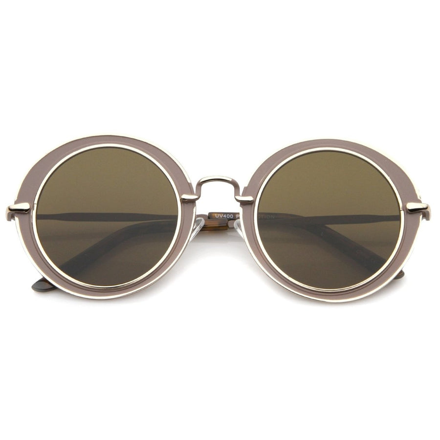 Modern Metal Frame Matte Border Colored Mirror Flat Lens Round Sunglasses 48mm Image 1