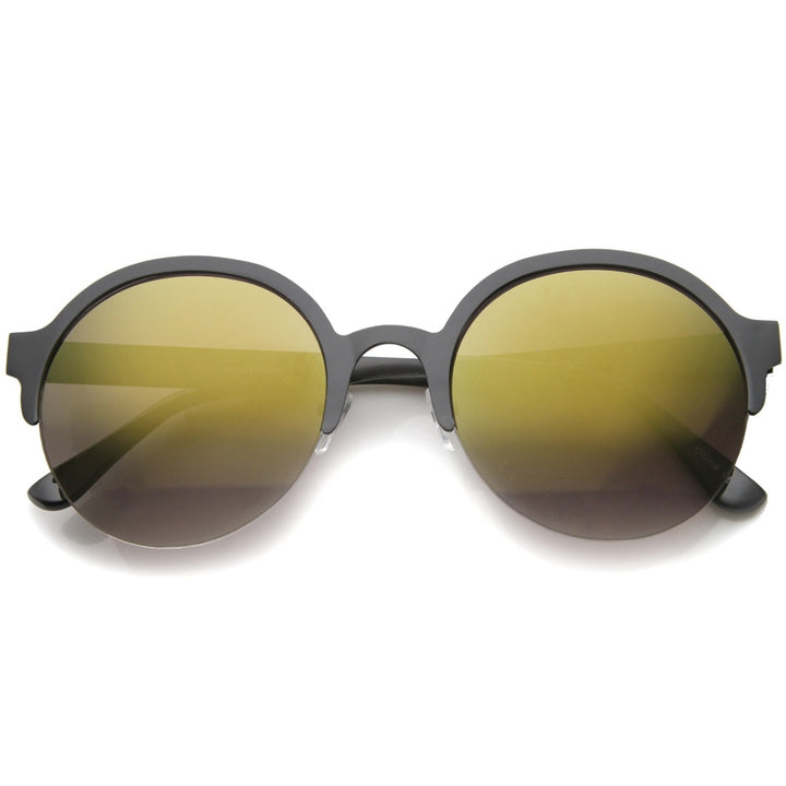 Modern Metal Half-Frame Color Mirrored Lens Round Sunglasses 55mm Image 1