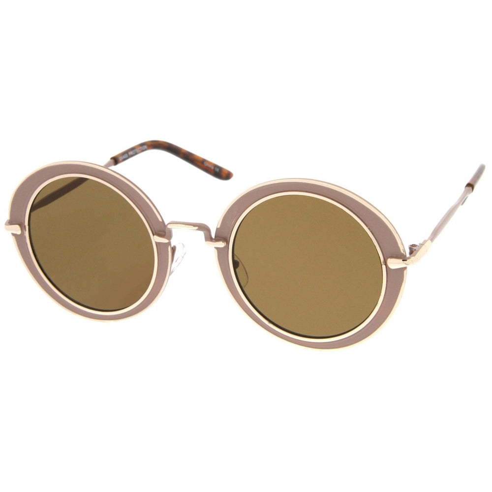 Modern Metal Frame Matte Border Colored Mirror Flat Lens Round Sunglasses 48mm Image 2
