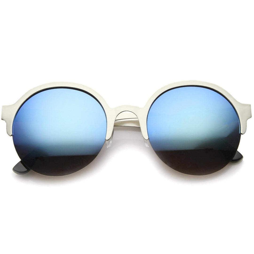 Modern Metal Half-Frame Color Mirrored Lens Round Sunglasses 55mm Image 4