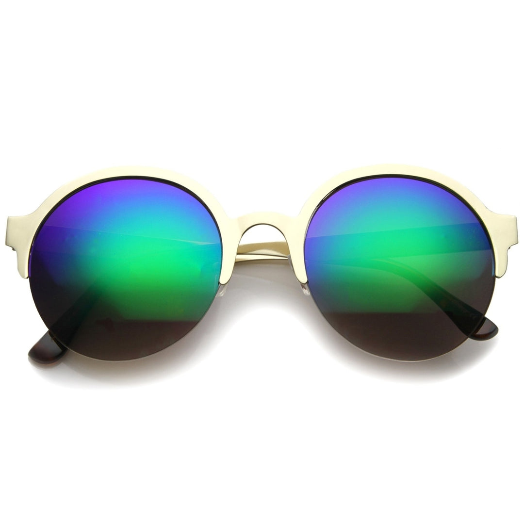 Modern Metal Half-Frame Color Mirrored Lens Round Sunglasses 55mm Image 6