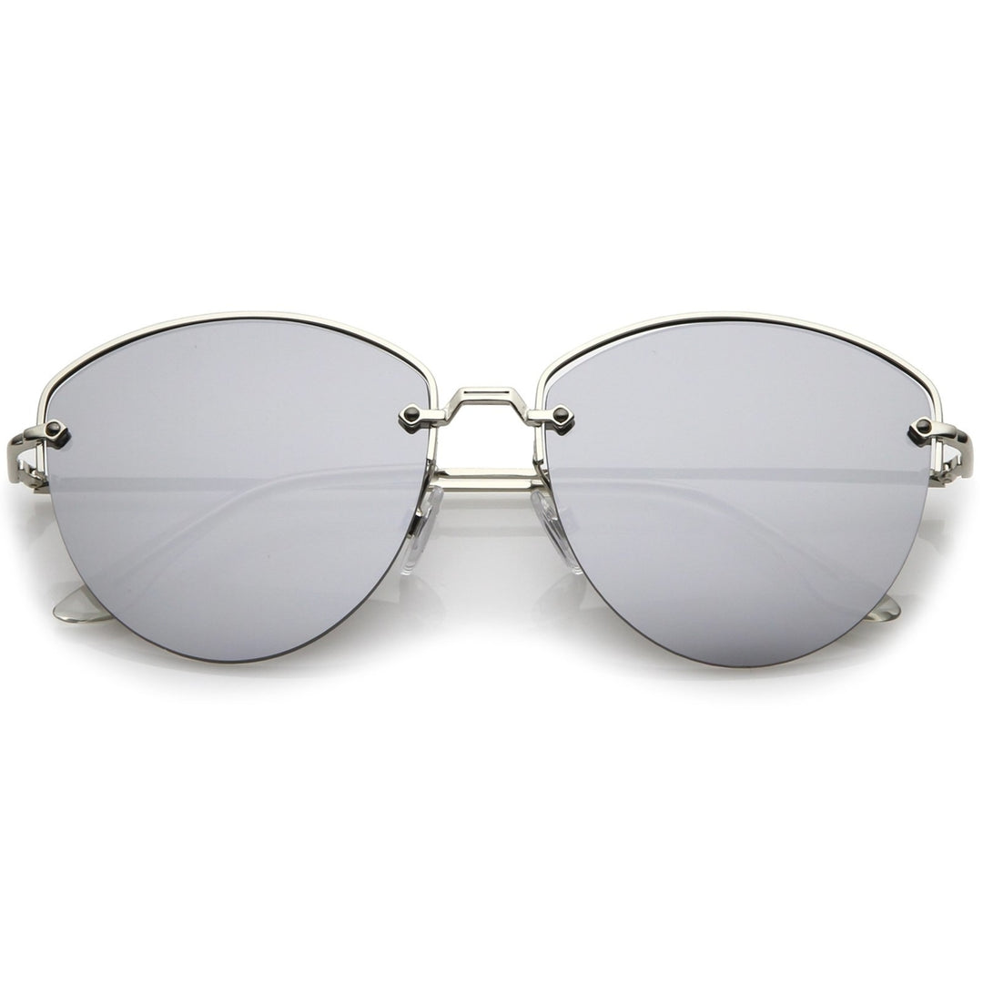 Metal Semi-Rimless Sunglasses 60mm Mirrored Flat Lenses UV Protection Modern Design Image 1