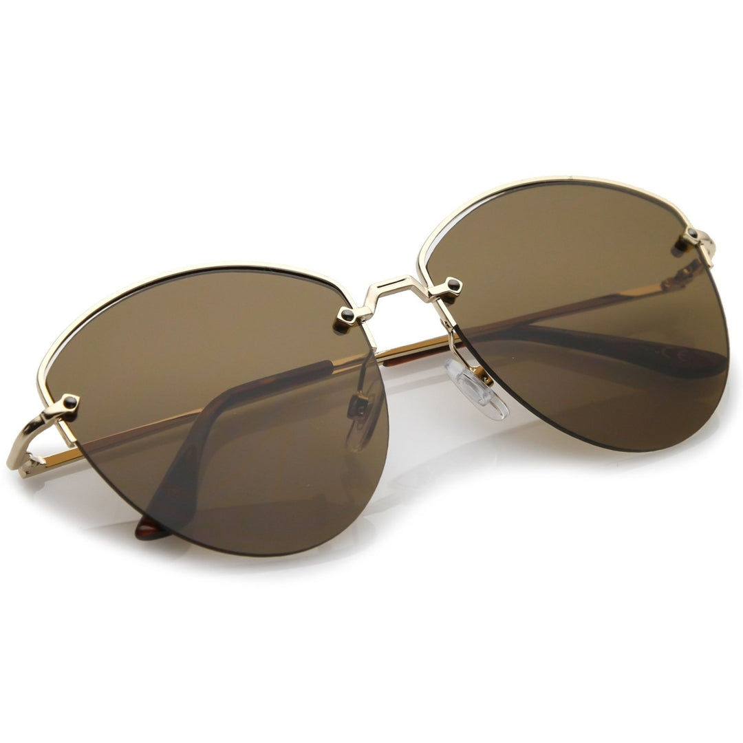 Modern Metal Semi-Rimless Sunglasses 60mm Flat Lens UV Protected Geometric Design Image 4