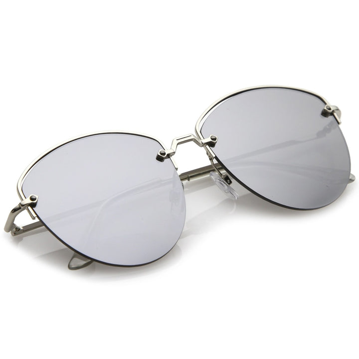 Metal Semi-Rimless Sunglasses 60mm Mirrored Flat Lenses UV Protection Modern Design Image 4