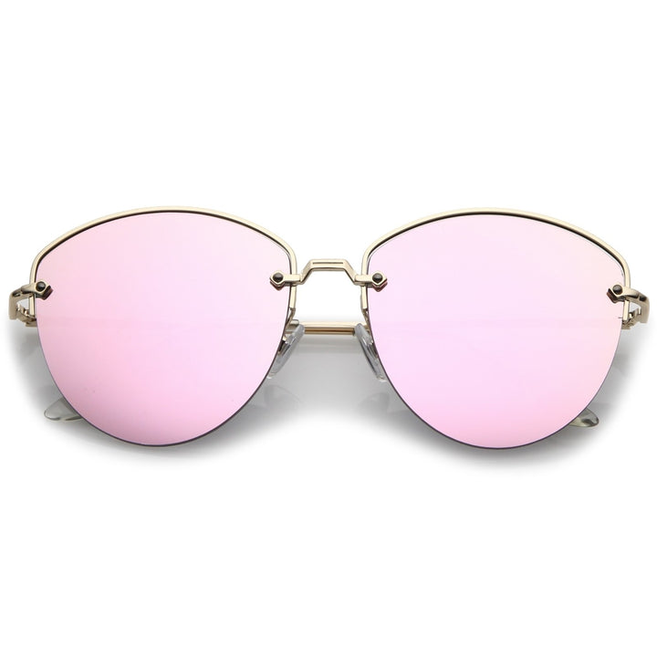 Metal Semi-Rimless Sunglasses 60mm Mirrored Flat Lenses UV Protection Modern Design Image 4