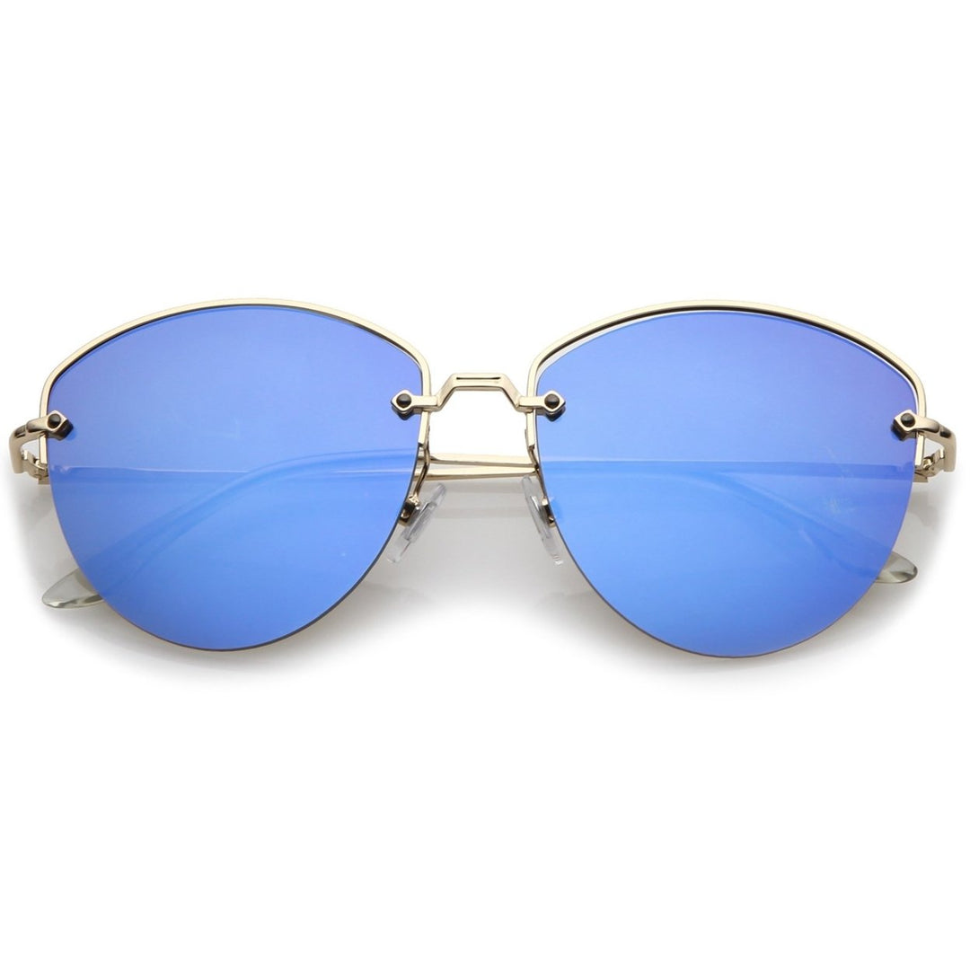 Metal Semi-Rimless Sunglasses 60mm Mirrored Flat Lenses UV Protection Modern Design Image 6