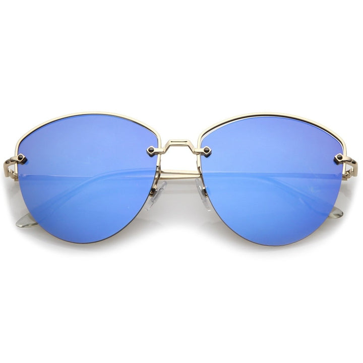 Metal Semi-Rimless Sunglasses 60mm Mirrored Flat Lenses UV Protection Modern Design Image 6