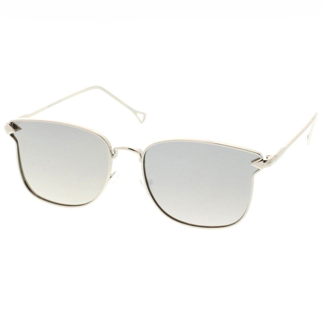 Modern Metal Square Sunglasses With Mirrored Flat Lenses And Slim Hook Arms 55mm Image 2