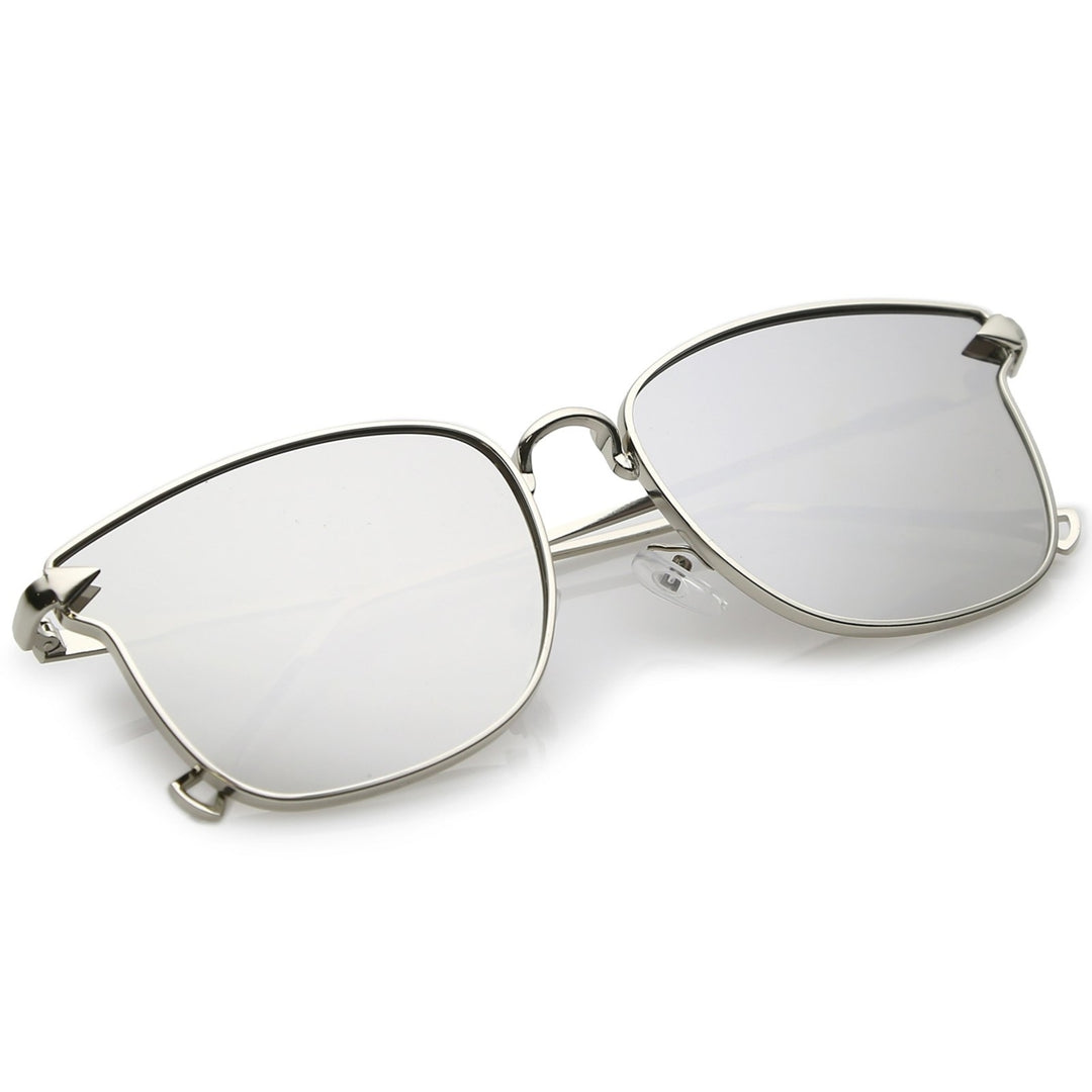 Modern Metal Square Sunglasses With Mirrored Flat Lenses And Slim Hook Arms 55mm Image 4