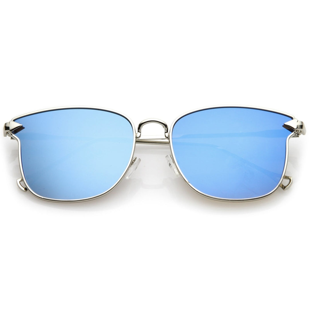 Modern Metal Square Sunglasses With Mirrored Flat Lenses And Slim Hook Arms 55mm Image 4