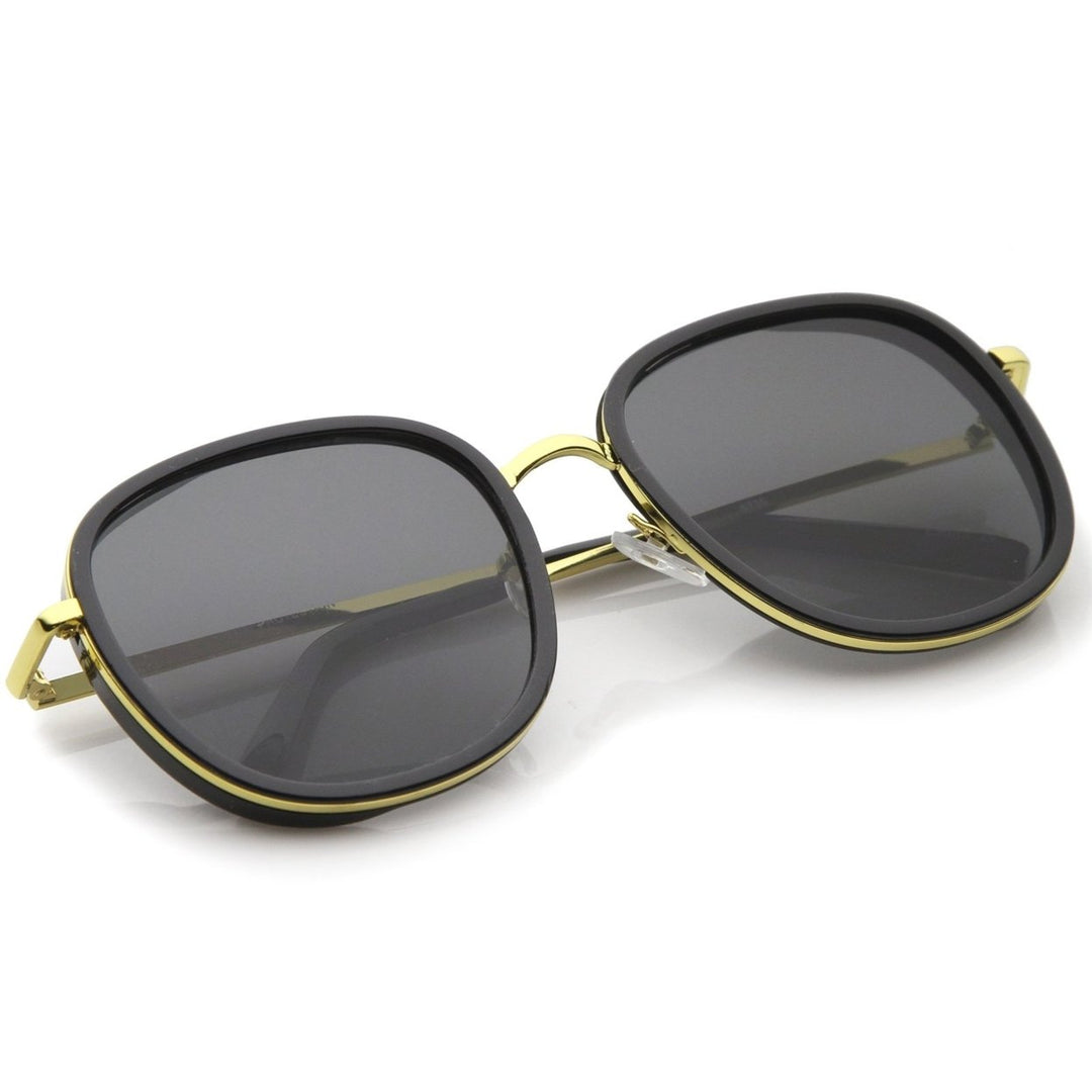 Modern Metal Temple Trim Flat Lens Square Sunglasses 55mm Image 4
