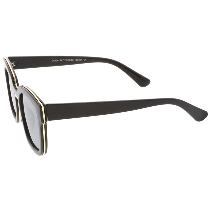 Modern Metal Trim Bridge Square Mirror Flat Lens Horn Rimmed Sunglasses 50mm Image 3