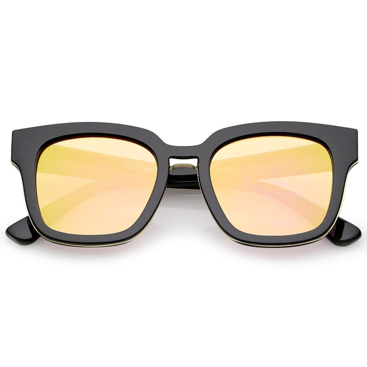 Modern Metal Trim Bridge Square Mirror Flat Lens Horn Rimmed Sunglasses 50mm Image 6