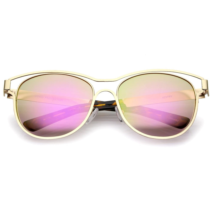 Modern Open Metal Colored Mirror Lens Horn Rimmed Sunglasses 56mm Image 1
