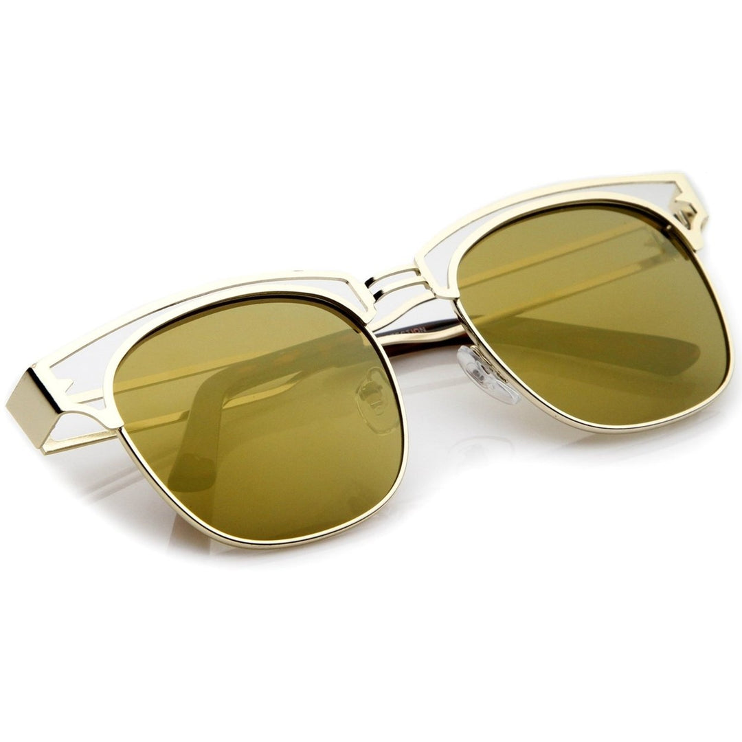 Modern Metal Horn Rimmed Sunglasses 53mm Colored Mirror Lenses UV400 Protection Image 4