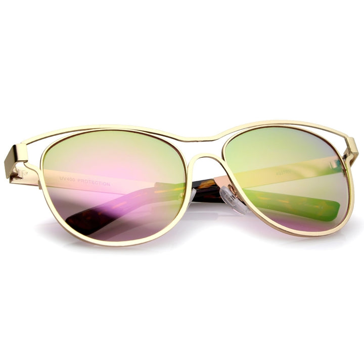Modern Open Metal Colored Mirror Lens Horn Rimmed Sunglasses 56mm Image 4
