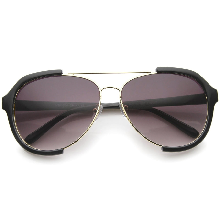 Modern Oversize Metal Crossbar Semi-Rimless Aviator Sunglasses 62mm Gradient Lenses Image 1