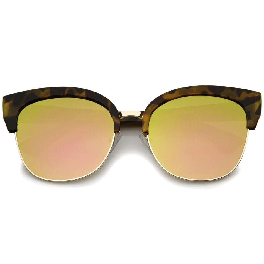 Modern Oversized Half-Frame Color Mirror Flat Lens Cat Eye Sunglasses 58mm Image 1