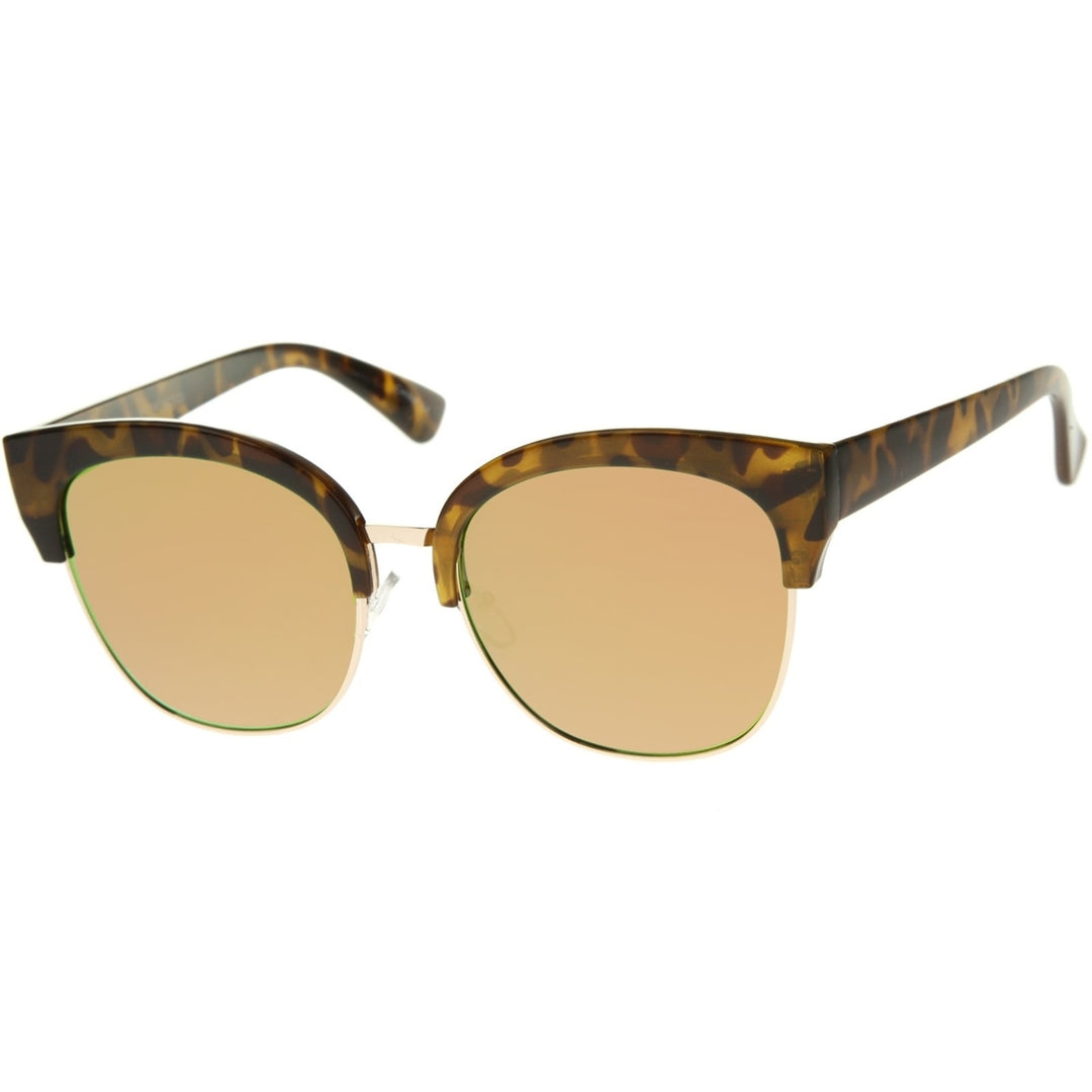 Modern Oversized Half-Frame Color Mirror Flat Lens Cat Eye Sunglasses 58mm Image 2