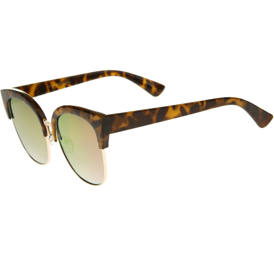 Modern Oversized Half-Frame Color Mirror Flat Lens Cat Eye Sunglasses 58mm Image 3