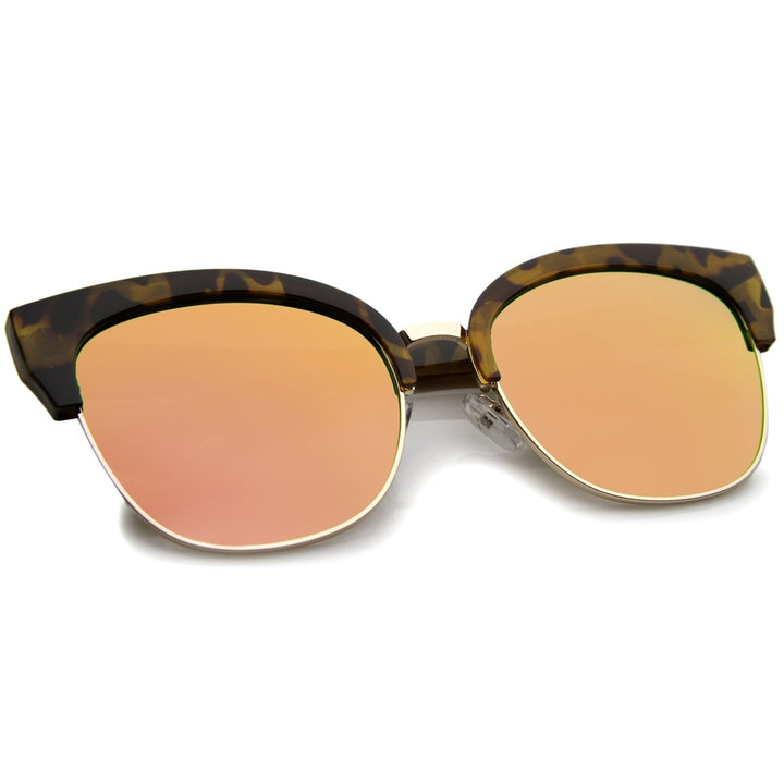 Modern Oversized Half-Frame Color Mirror Flat Lens Cat Eye Sunglasses 58mm Image 4