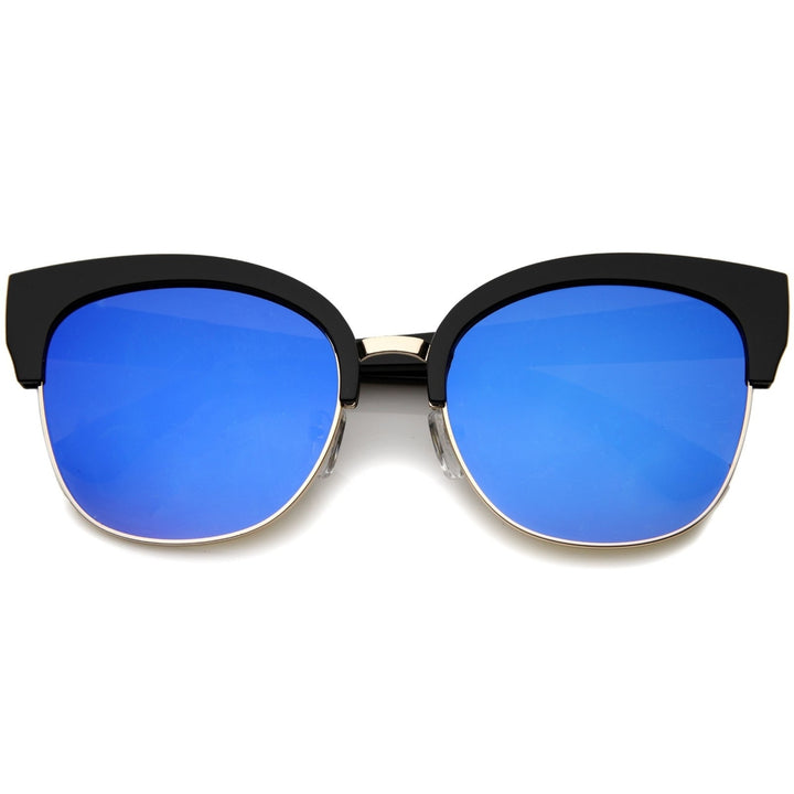 Modern Oversized Half-Frame Color Mirror Flat Lens Cat Eye Sunglasses 58mm Image 4