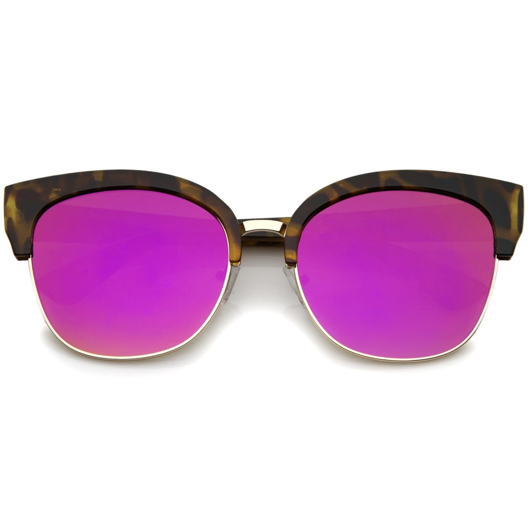 Modern Oversized Half-Frame Color Mirror Flat Lens Cat Eye Sunglasses 58mm Image 6