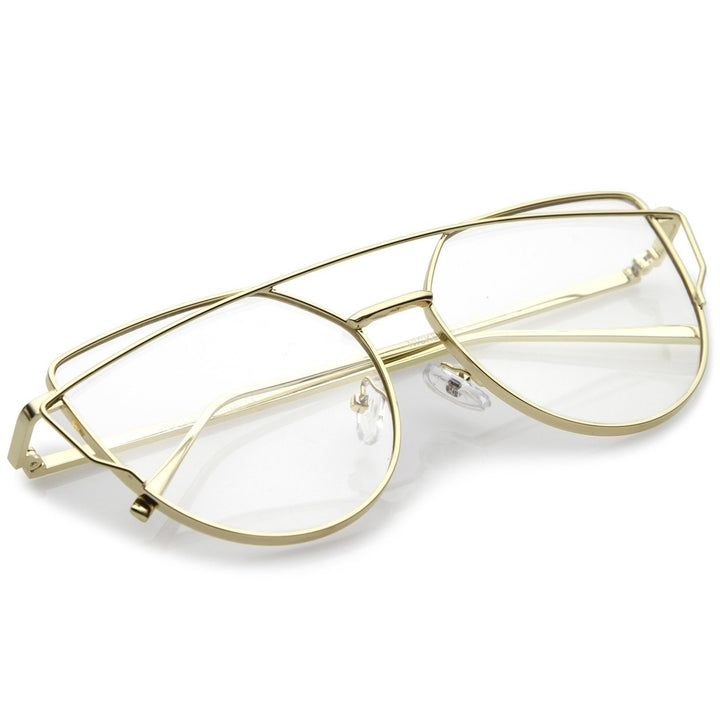 Modern Slim Metal Frame Crossbar Clear Flat Lens Aviator Eyeglasses 55mm Image 4