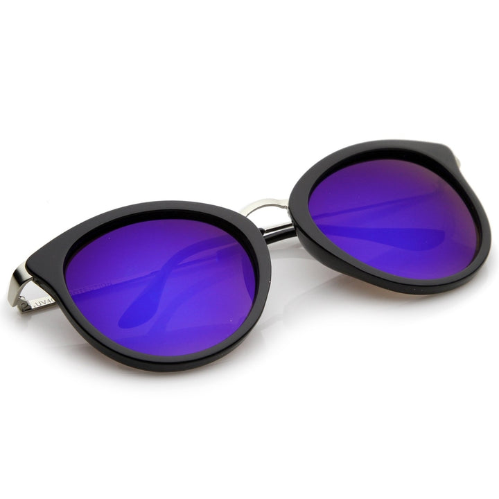Modern Slim Metal Temple Colored Mirror Lens Cat Eye Sunglasses 54mm Image 4