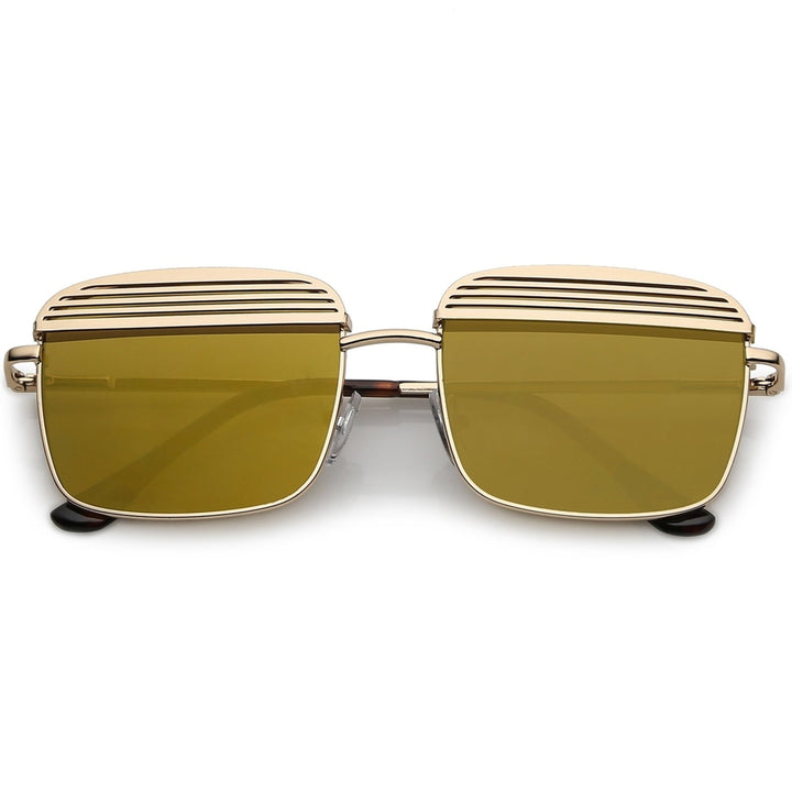 Modern Square Sunglasses With Ultra Slim Arms And Metal Covered Mirror Flat Lens 53mm Image 1
