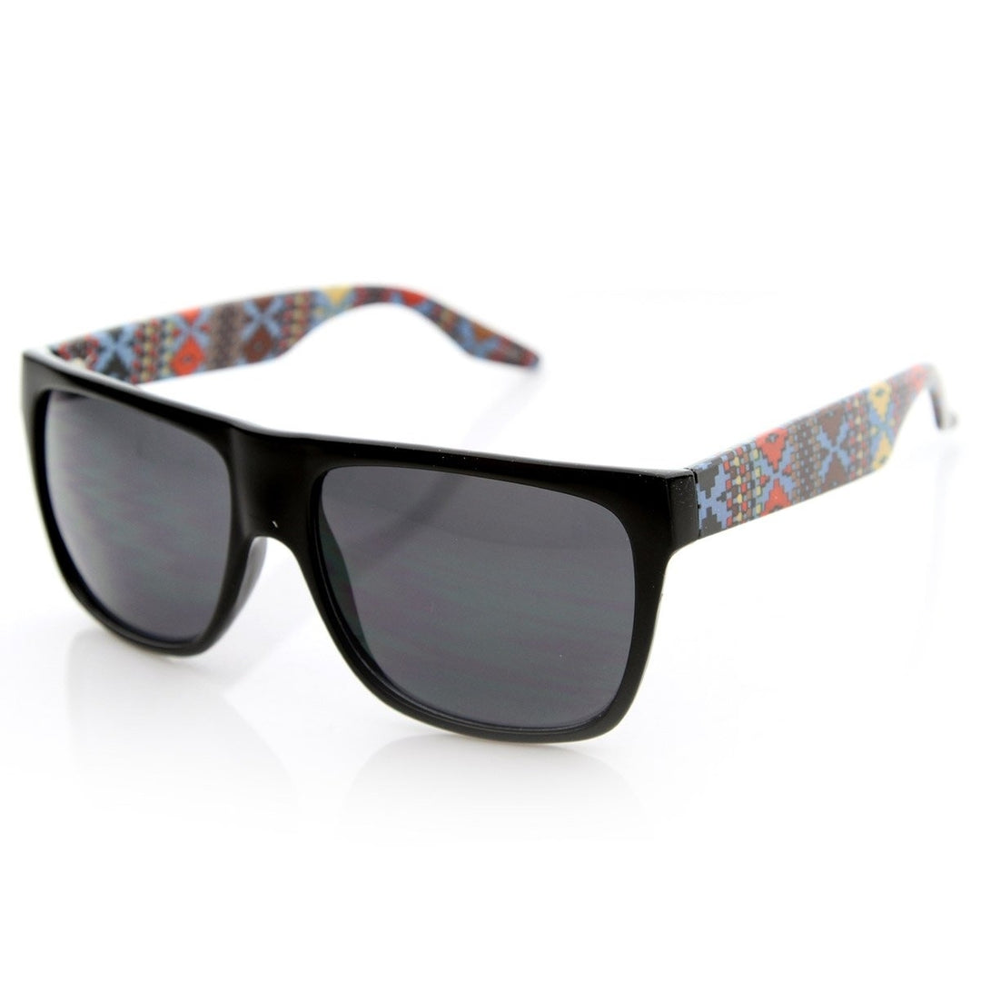 Native Print Retro Flat Top Horn Rimmed Sunglasses UV Protection Acetate Frame Image 2