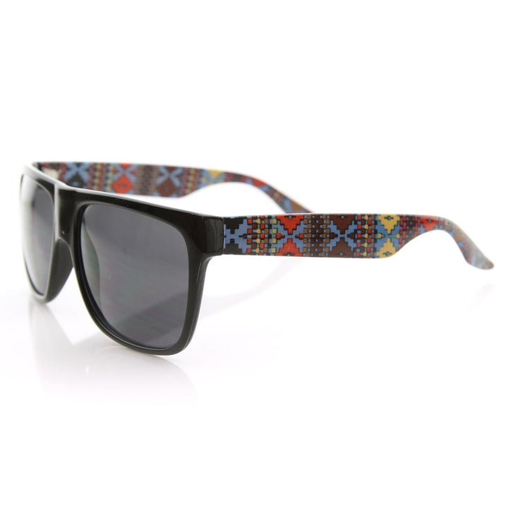 Native Print Retro Flat Top Horn Rimmed Sunglasses UV Protection Acetate Frame Image 3