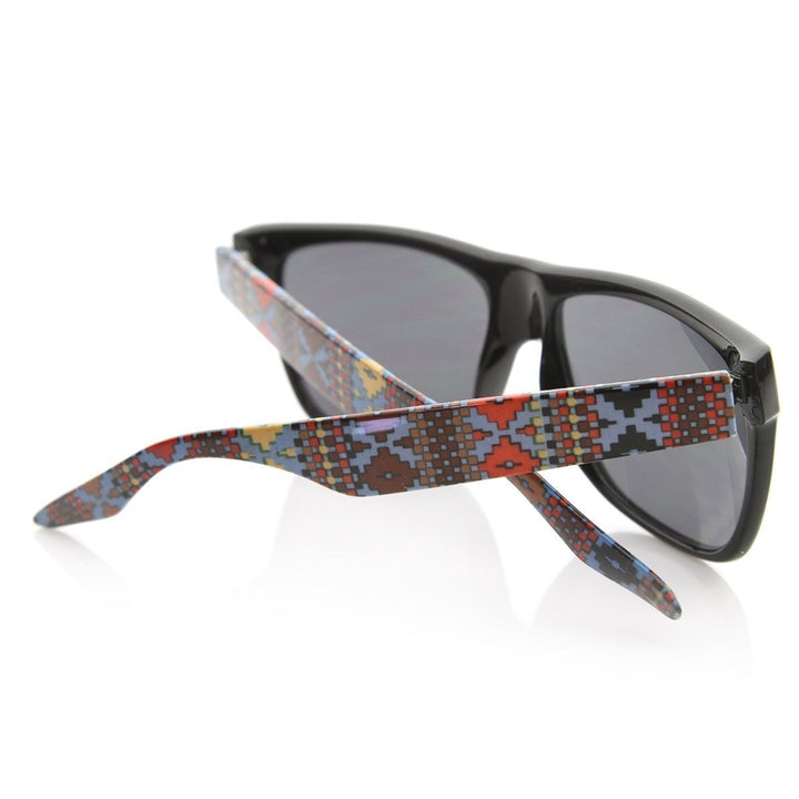 Native Print Retro Flat Top Horn Rimmed Sunglasses UV Protection Acetate Frame Image 4