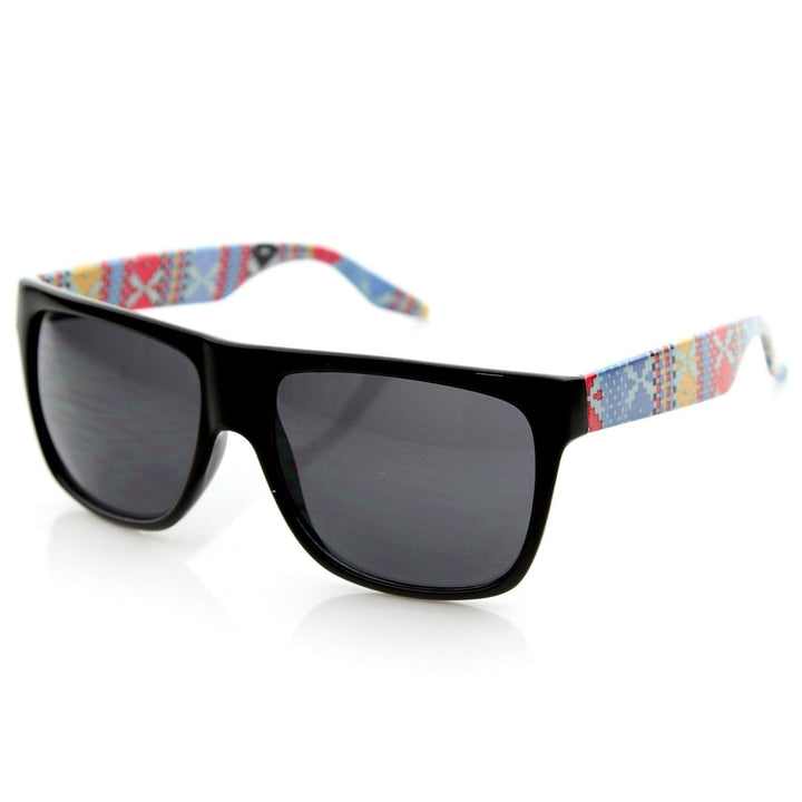 Native Print Retro Flat Top Horn Rimmed Sunglasses UV Protection Acetate Frame Image 4