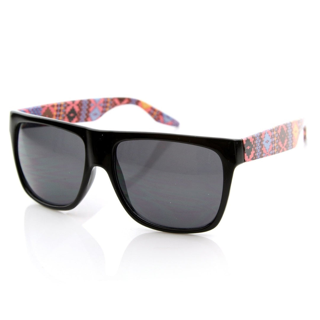 Native Print Retro Flat Top Horn Rimmed Sunglasses UV Protection Acetate Frame Image 6