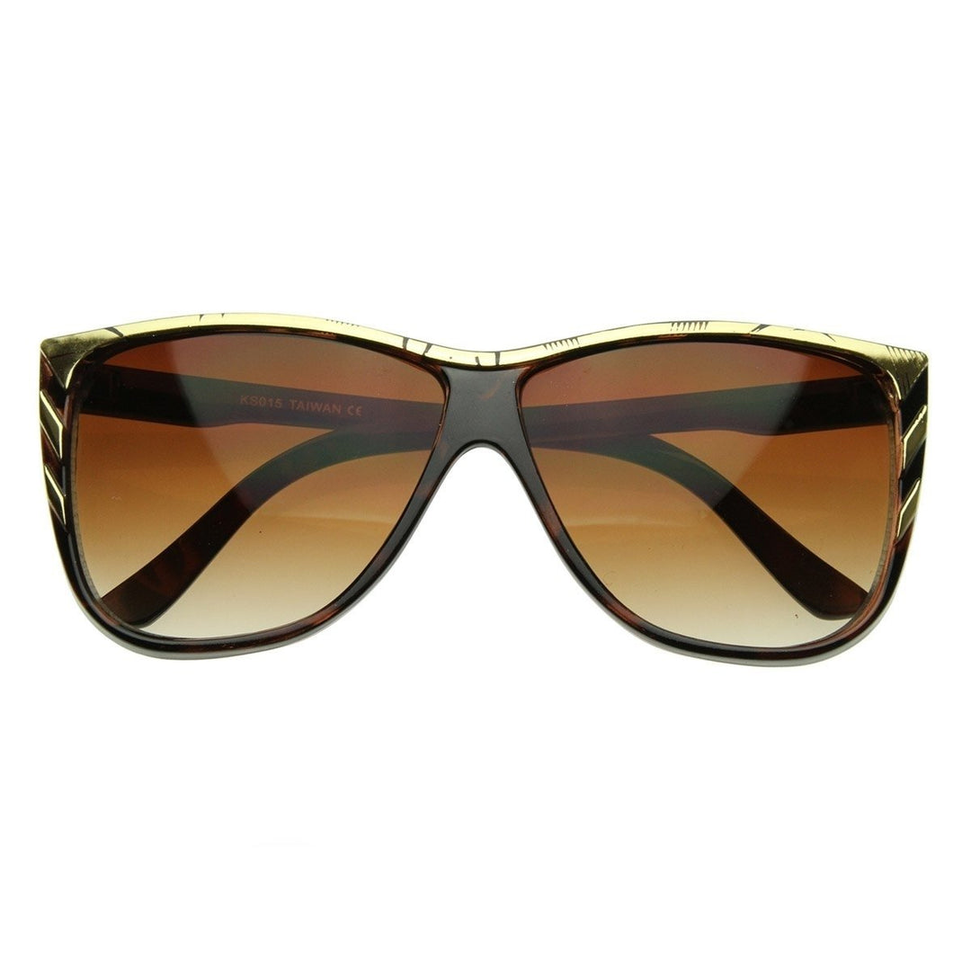 Modern Retro Oversized Horn Rimmed Sunglasses with Gold Accents UV Protection Image 1