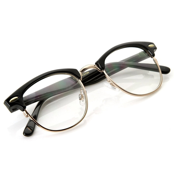 Horned Rimmed Clear Lens Glasses Tortoise Half Frame RXable 49mm Lens Width Image 4