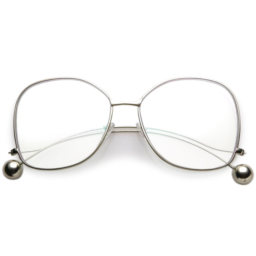 Oversize Butterfly Thin Curved Metal Arms Ball Accents Clear Flat Lens Glasses 63mm Image 1