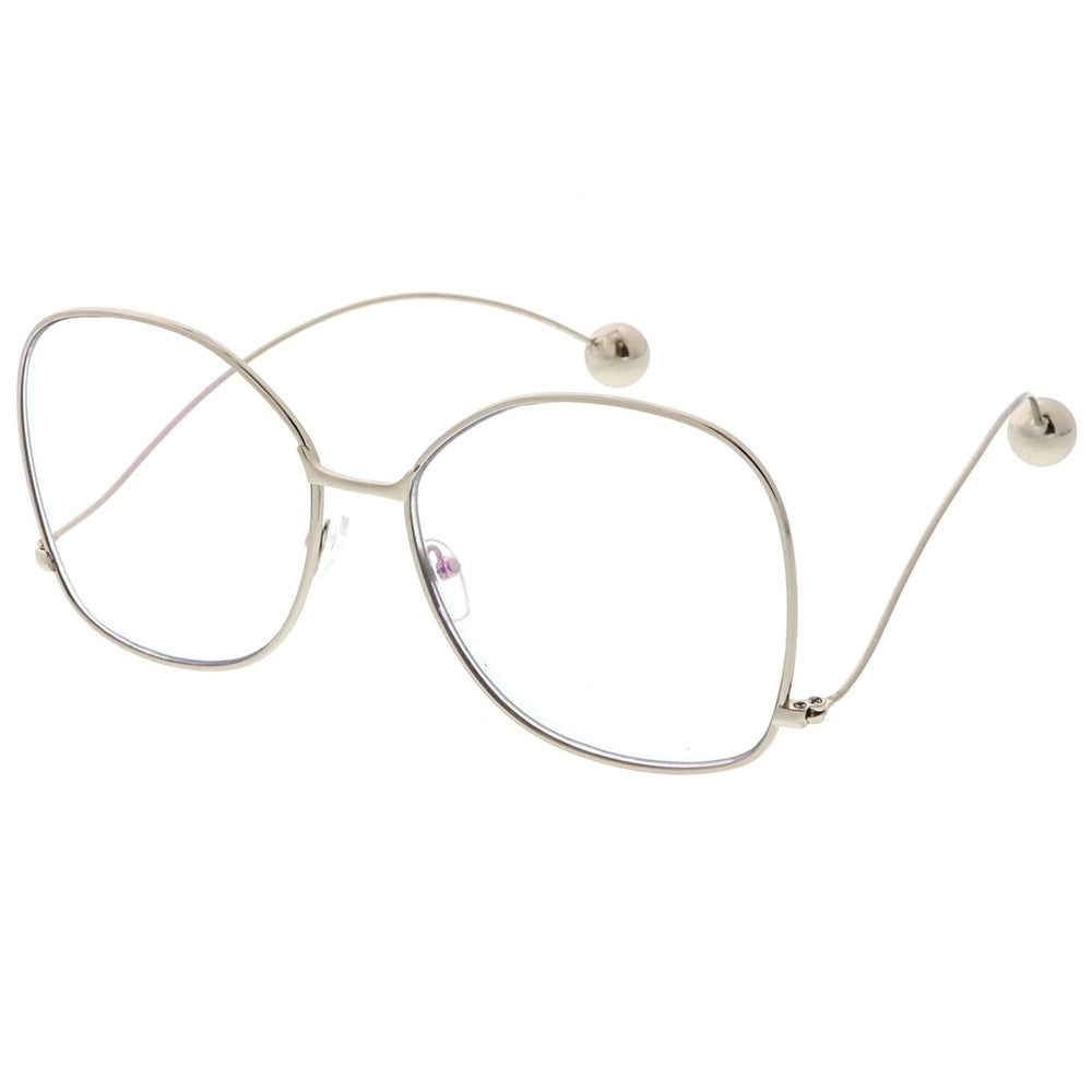 Oversize Butterfly Thin Curved Metal Arms Ball Accents Clear Flat Lens Glasses 63mm Image 2