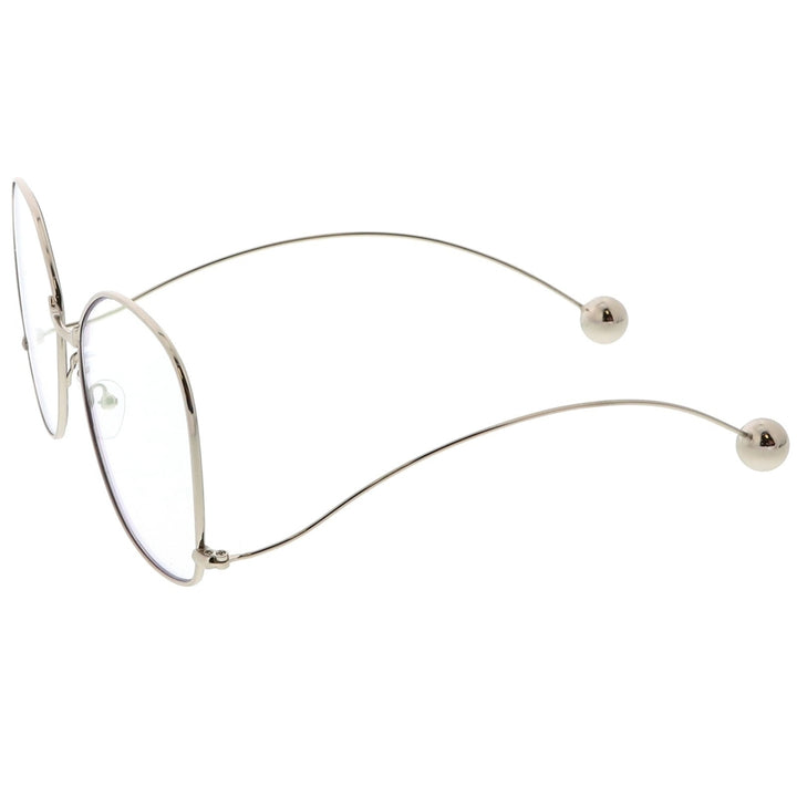 Oversize Butterfly Thin Curved Metal Arms Ball Accents Clear Flat Lens Glasses 63mm Image 3