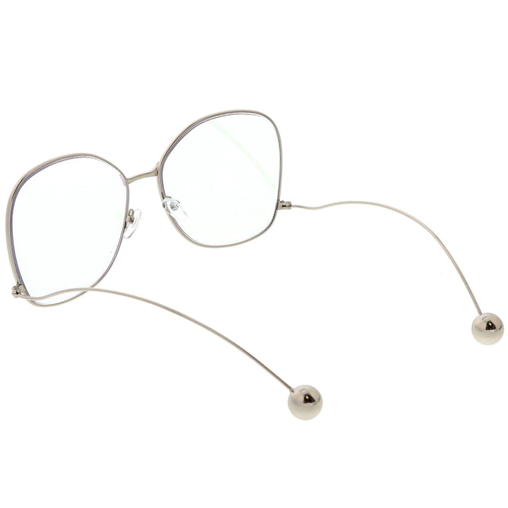 Oversize Butterfly Thin Curved Metal Arms Ball Accents Clear Flat Lens Glasses 63mm Image 4