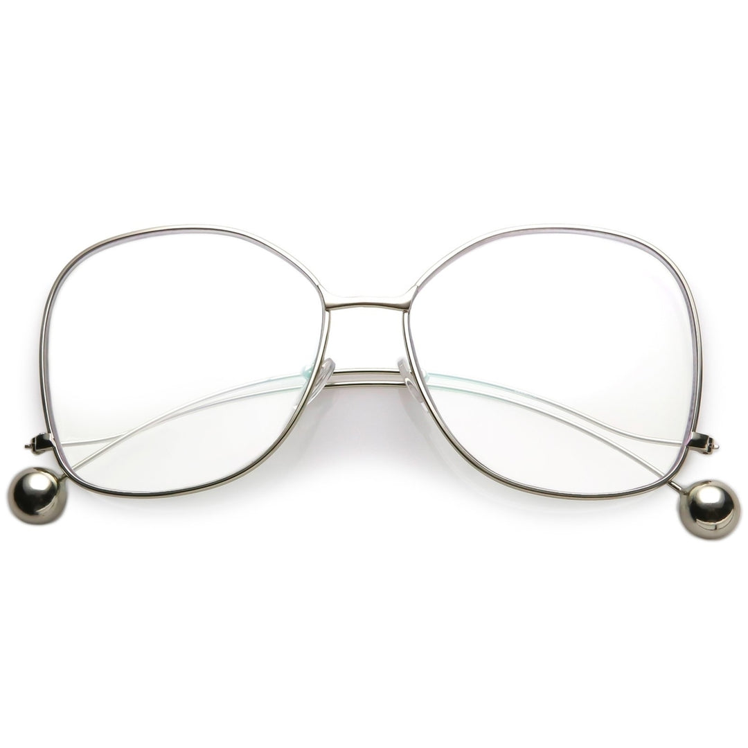 Oversize Butterfly Thin Curved Metal Arms Ball Accents Clear Flat Lens Glasses 63mm Image 4