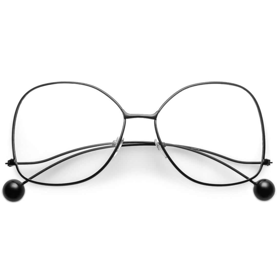 Oversize Butterfly Thin Curved Metal Arms Ball Accents Clear Flat Lens Glasses 63mm Image 6