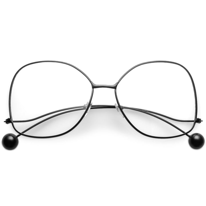 Oversize Butterfly Thin Curved Metal Arms Ball Accents Clear Flat Lens Glasses 63mm Image 6