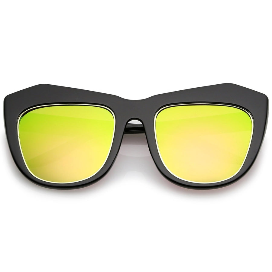 Oversize Chunky Frame Square Colored Mirror Lens Cat Eye Sunglasses 56mm Image 1