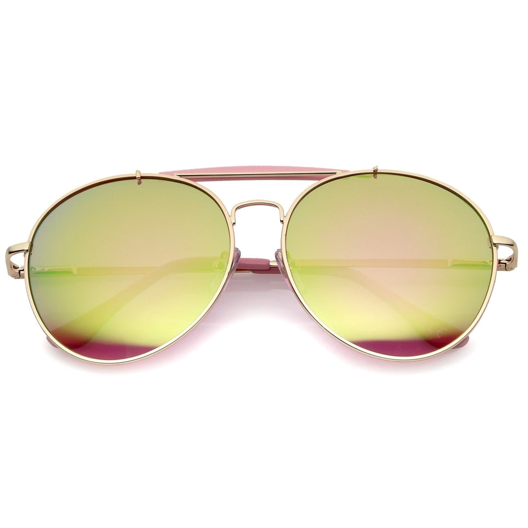 Oversize Double Nose Bridge Round Colored Mirror Lens Aviator Sunglasses 58mm Image 1